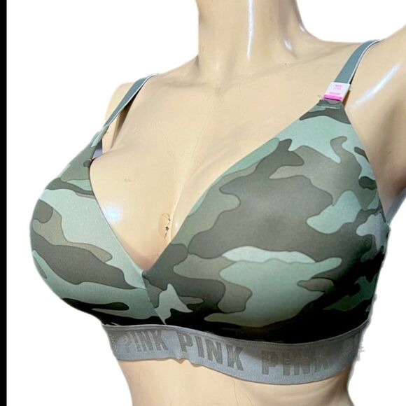 Victorias Secret Pink Wear Everywhere Wireless lightly lined Camouflage bra 36DD - Picture 2 of 10